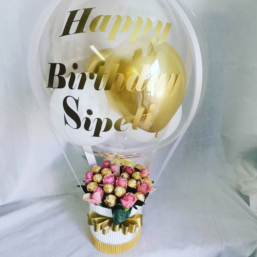 Personalised Bobo Balloon Ferrero Rocher & Rose Bouquet | Gauteng